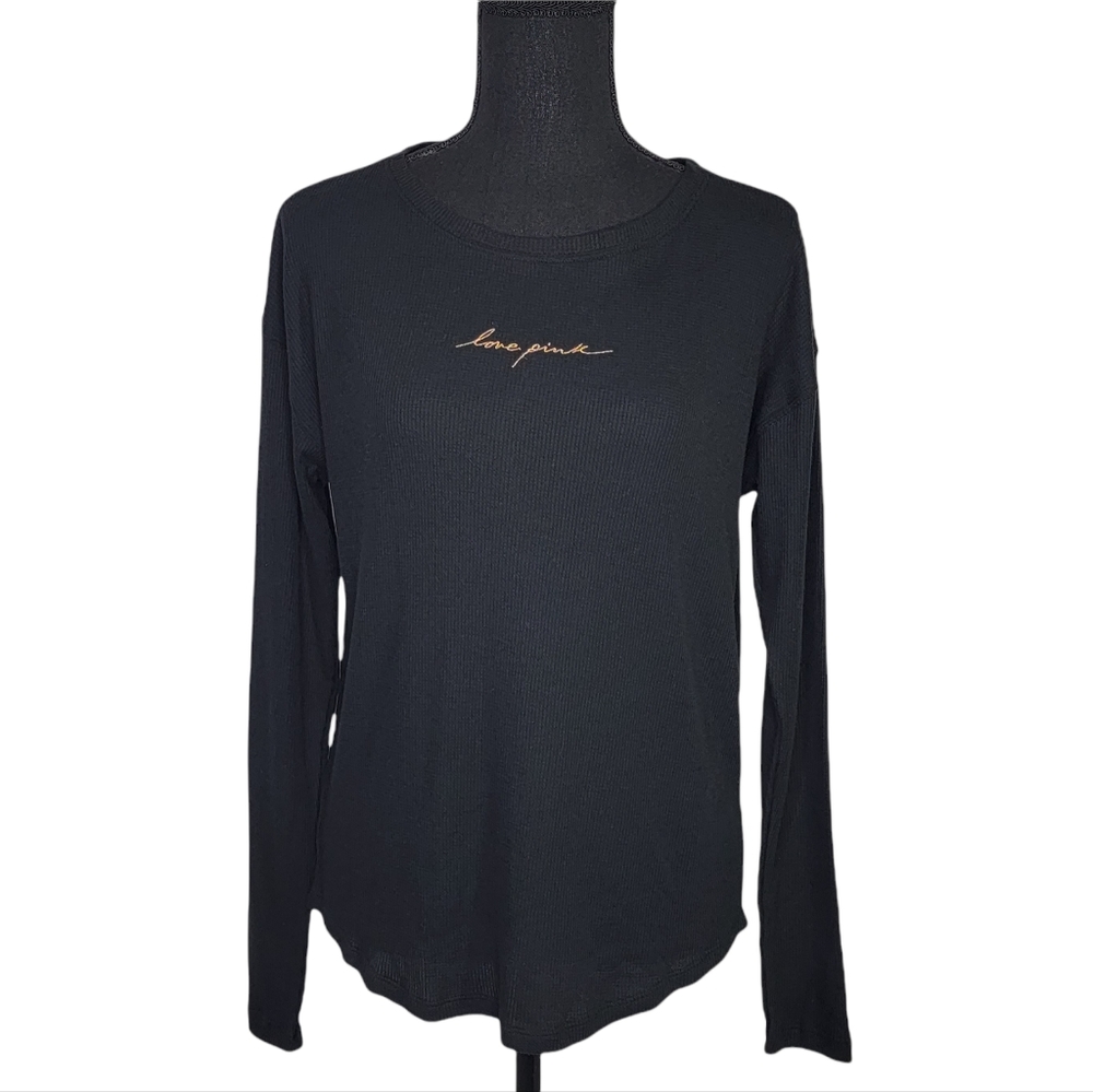 Pink Victoria Secret Thermal T-Shirt Long Sleeve Black Sz S New.